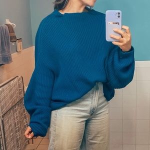 Free People Emmy Mock Neck Chunky Sweater in Blue